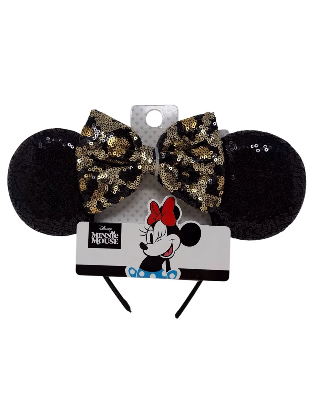 Disney Minnie Mouse fashion headband w/black sequin ears & sequin cheetah bow